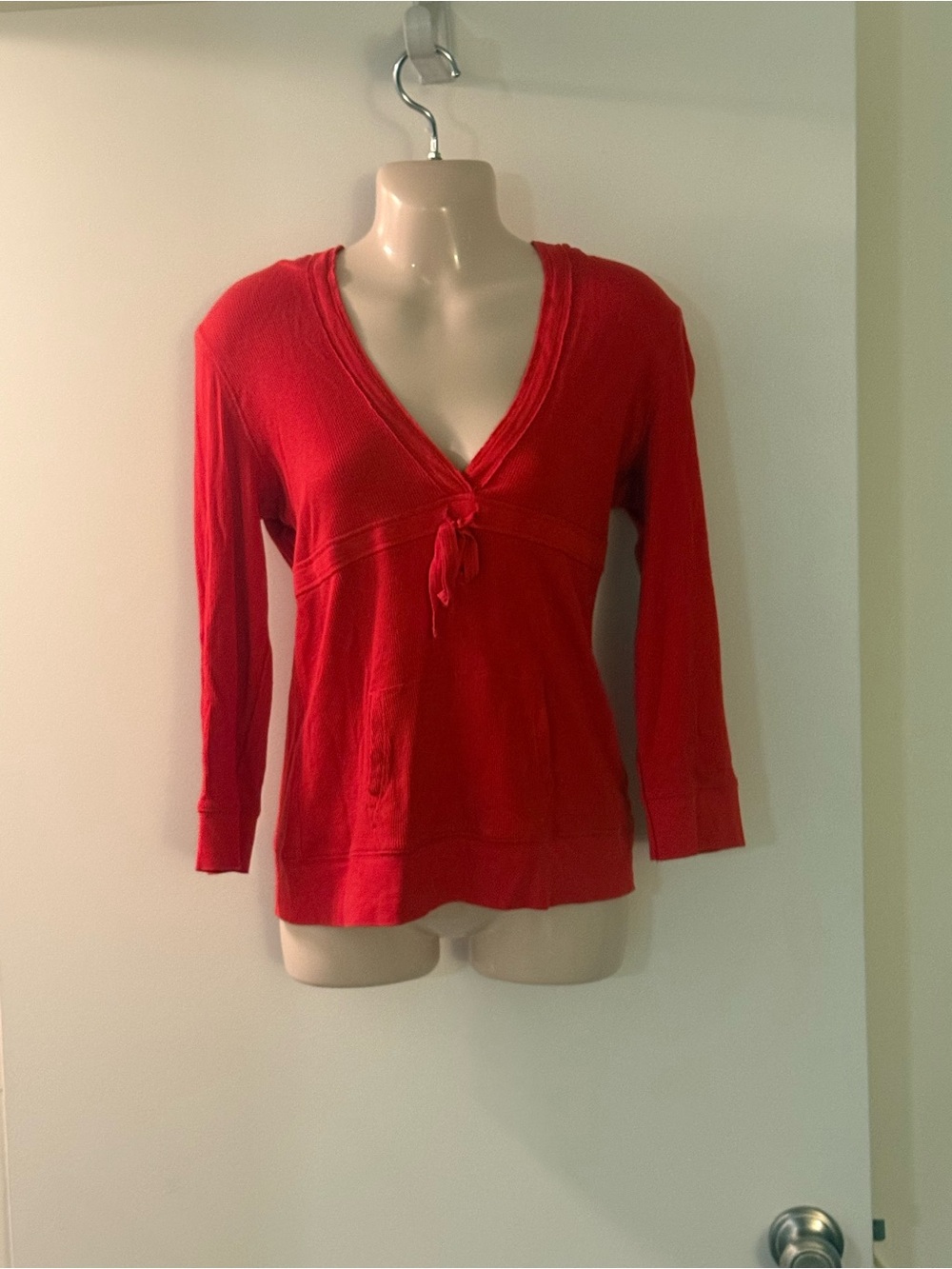 Victoria's Secret Red V-Neck Tie-Front Pullover Hoodie C2